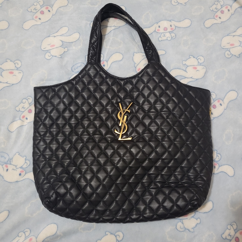 Large Black Quilted Tote Bag With Wallet